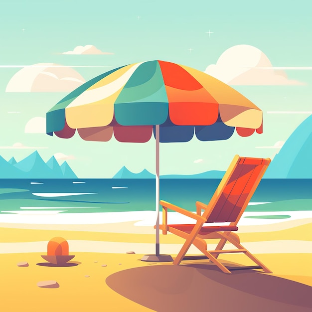 A beach scene with a beach umbrella and a beach umbrella.