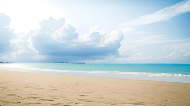 Photo a beach scene with a blue sky and clouds in the background.