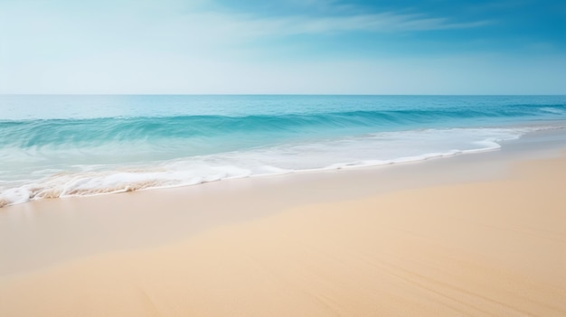 Beach scene with a blue sky and the ocean in the background