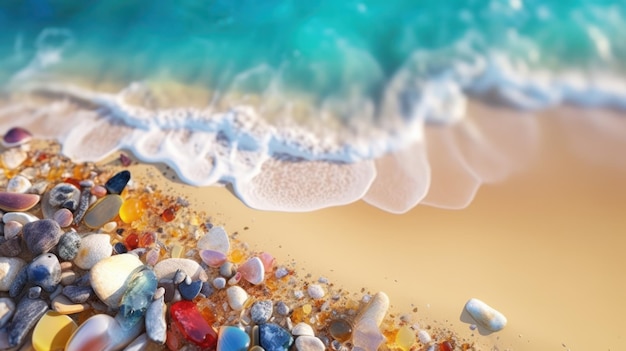 Пляжная сцена с синей волной и словом "пляж" на ней