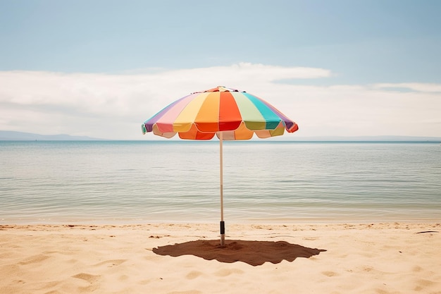 beach scene with bright umbrella AI generated