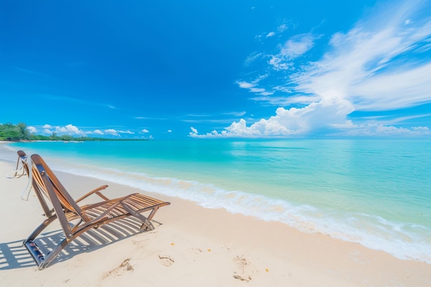 Photo a beach scene with chairs and a sky background