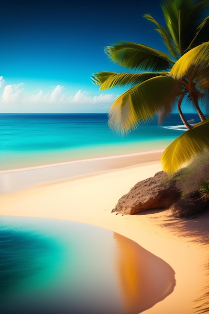 Beach scene with palm trees on the beach