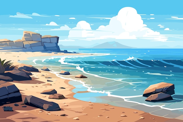 岩と海を背景にしたビーチのシーン。