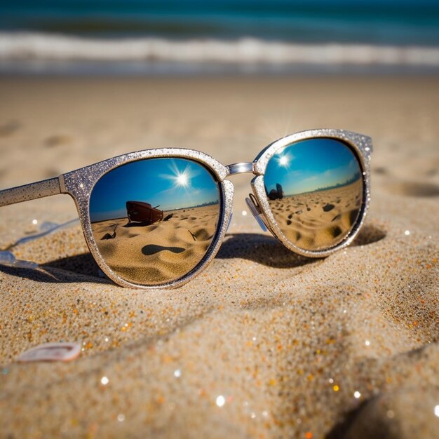 Beach scene with sunglasses