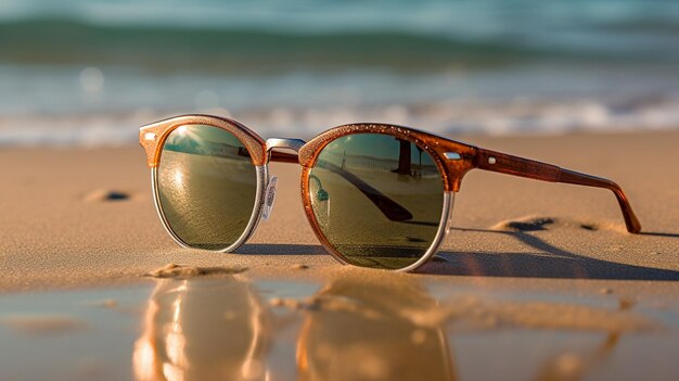 Photo beach scene with sunglasses