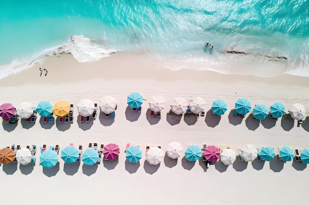 Пляжная сцена с зонтиками и пляжными зонтиками