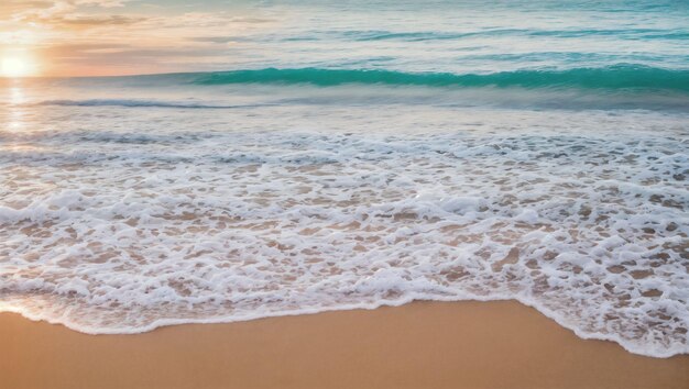 Photo a beach scene with a wave breaking on the sand and the sun is setting.