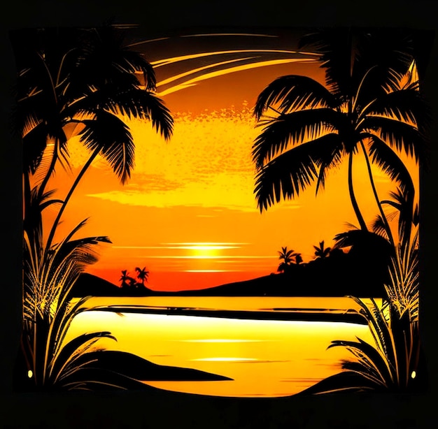 ビーチの風景 黄金の夕暮れの背景