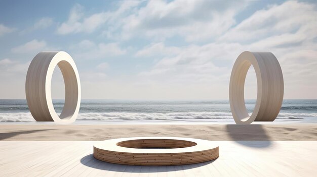 Beach scenery with wedding crate in the style of circular shapes