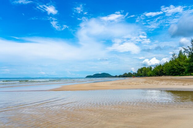 Beach sea mountain and blue sky cloud