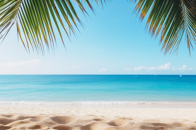 Морской песок на пляже и пальмы в летний день