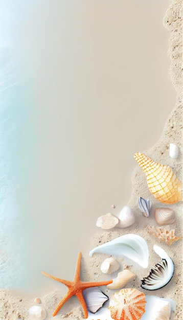 Beach sea themed with beautiful shells corals and starfish on summer concept