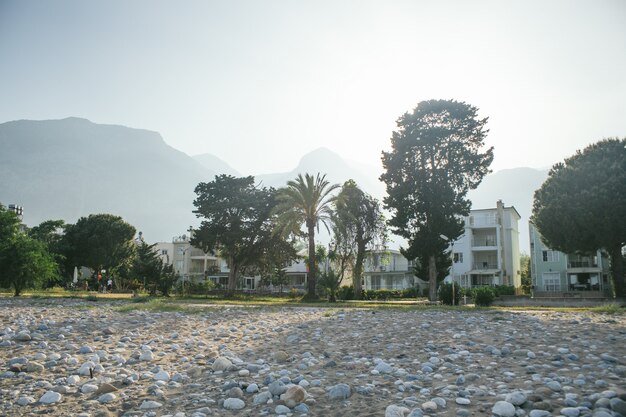 Beach on the sea with mountains in the background in Antalya Kemer