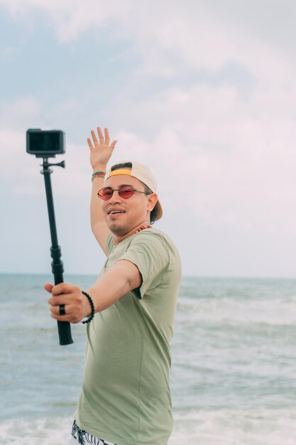 Foto selfie di spiaggia