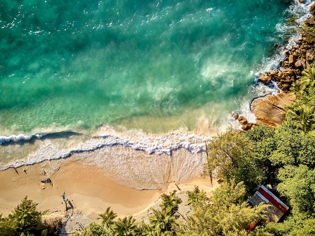 Beach at Seychelles aerial top view