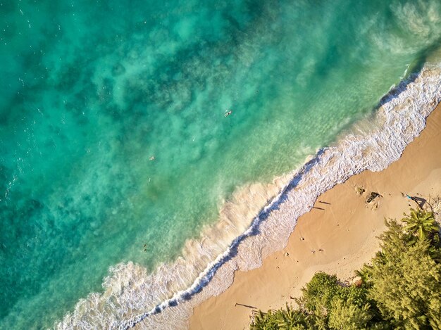 Beach at seychelles aerial top view