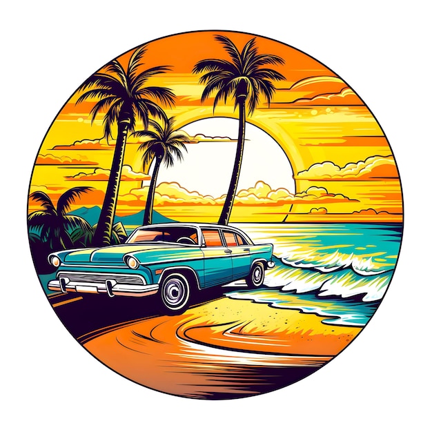 Beach shirt design of classic car generative ai