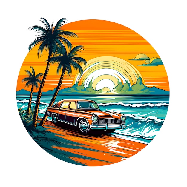 Beach shirt design of classic car generative ai