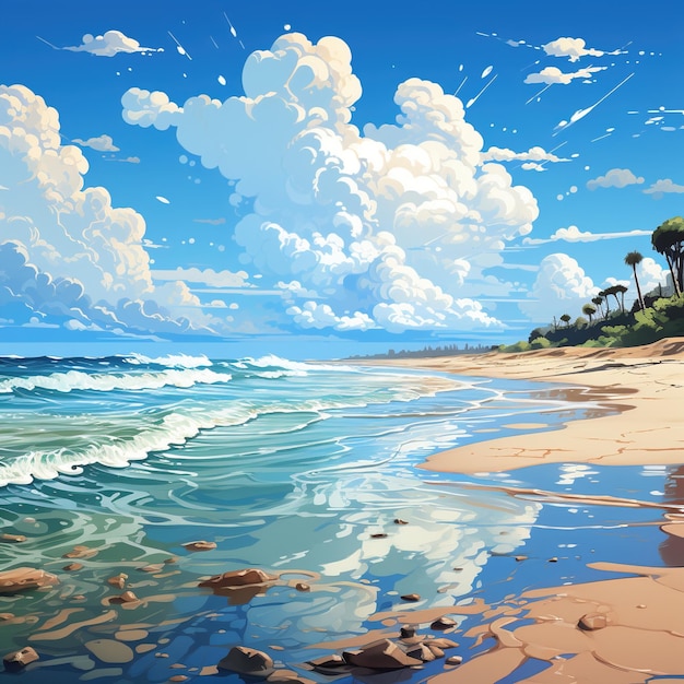 Beach shore with sea and blue sky