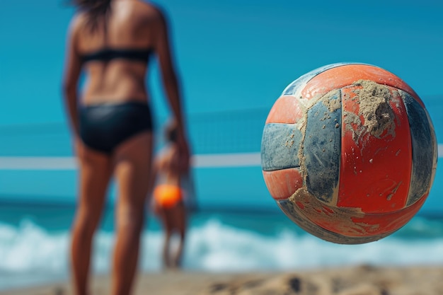 Beach sport in actie richten op een kleurrijke volleybal spelers in de verte