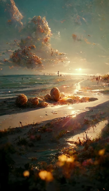 Beach sunset environment cinmatic illustration