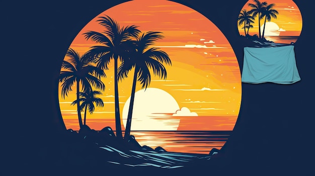 beach sunset vector art retro sunset illustration