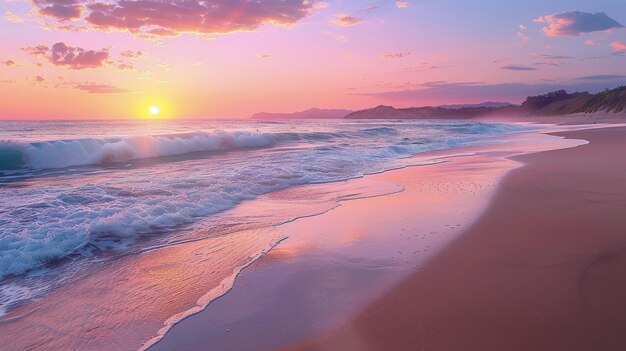 Beach at Sunset With Waves