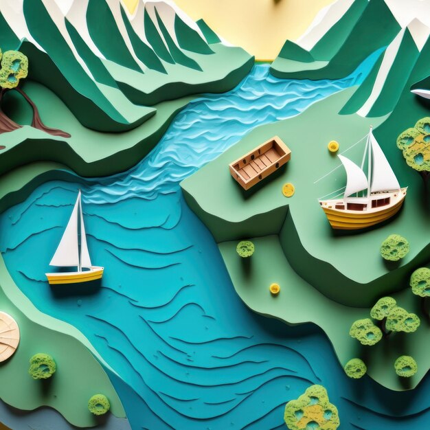 Photo beach town background in paper craft