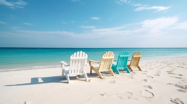 写真 リラックスできる椅子のあるトロピカルビーチの生成ai