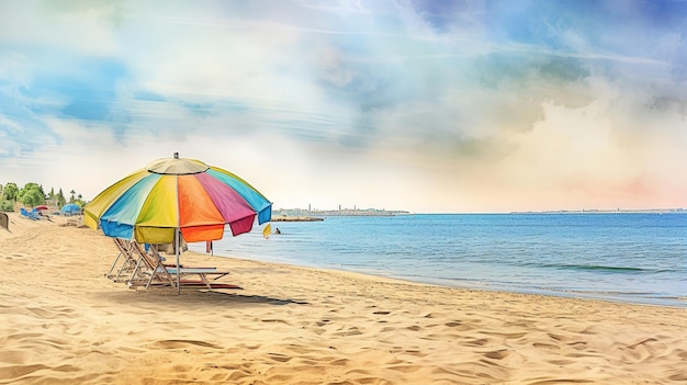 a beach umbrella on the sand is in the sand