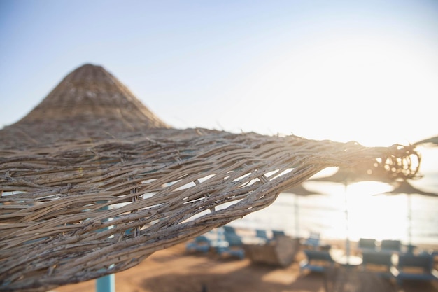 Beach umbrella on the shores of the red sea