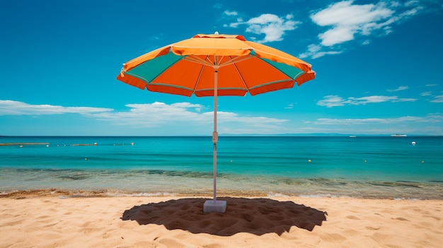 beach umbrella and sunbeds in tropical paradise