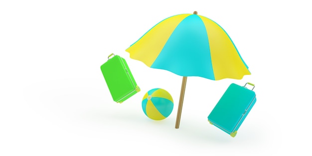 Пляжный зонт с чемоданами для путешествий