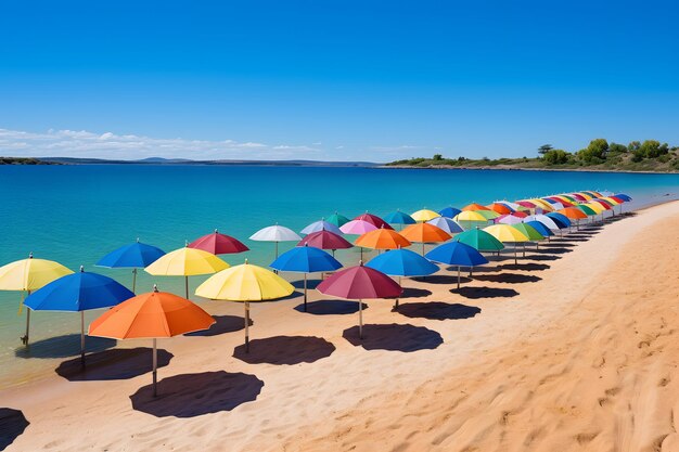 Beach umbrellas colorful umbrellas lining the shore