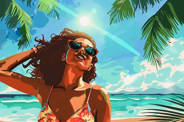 Beach vibes concept beautiful woman on the beach