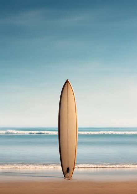 Foto beach vibes una tavola da surf che riposa con grazia sulla spiaggia sabbiosa generative ai