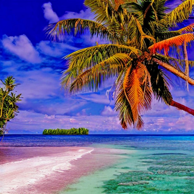 Beach view landscape with coconut tree