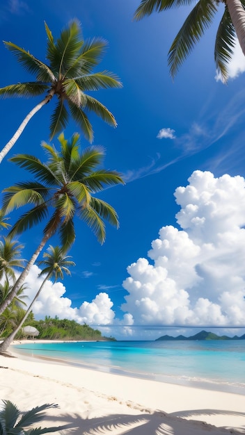 пляжный вид с пальмами солнечная погода голубое небо