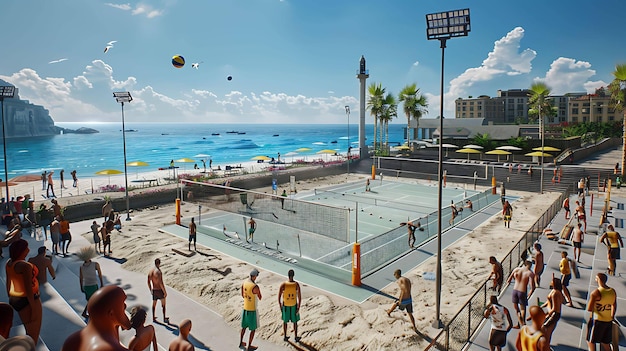 Photo beach volleyball players on the sand with people watching from the sidelines