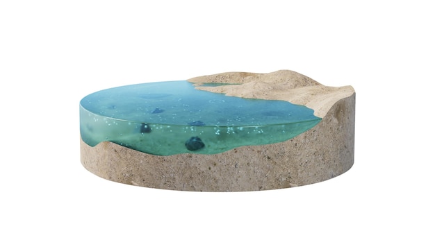 Photo beach water sea circle section land ground floor land. blue beach water sea circle section land