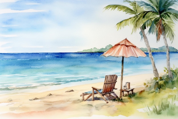 Beach watercolor illustration for greeting card and invitation