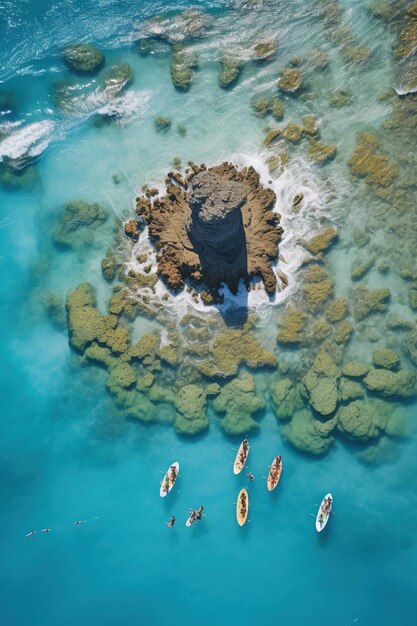 Beach and waves from top view Turquoise water background from top view Summer seascape from air Top view from drone Travel concept and idea