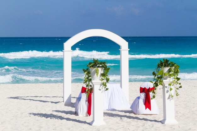 Beach wedding at the vacation resort in Mexico.