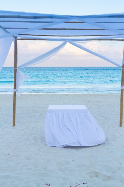 Beach wedding at the vacation resort in Mexico.