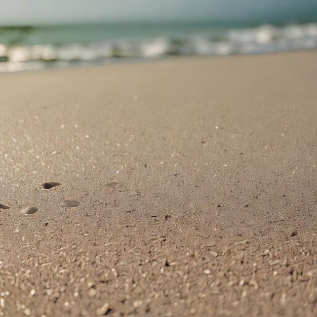 a beach with a bird footprints in the sand