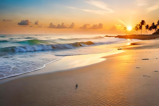 A beach with a bird on it