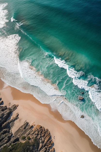 A beach with a blue ocean and a white sand beach