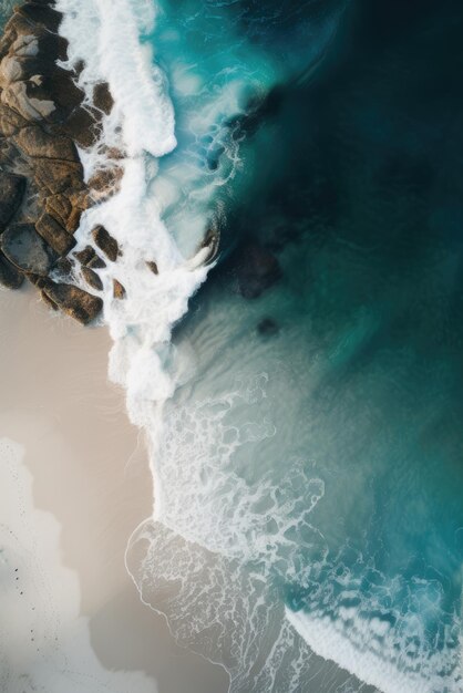 A beach with a blue ocean and white waves