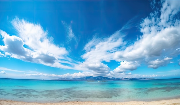 A beach with a blue sky and clouds